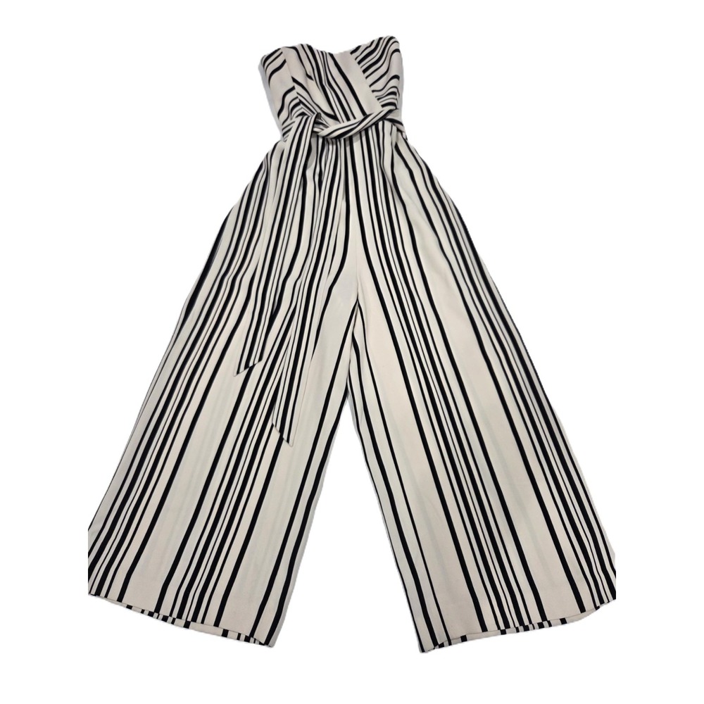 H&M Strapless Black White Stripe Jumper Wide Leg Summer Resort Sz 6